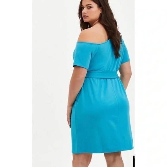 Torrid Teal French Terry Off The Shoulder T-Shirt Dress Size 4 - Picture 2 of 7
